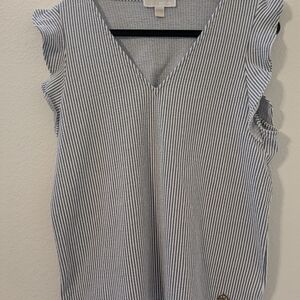 Michael Michael Kors Seersucker Stripe V-Neck Ruffle Sleeve Top XL